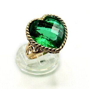 VINTAGE Sajen Bronze Amore Heart Green Quartz Ring 24.98ct Size 5
